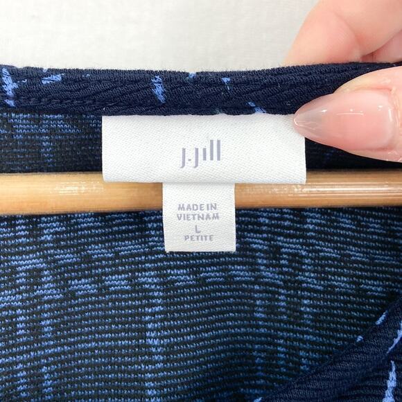 J. Jill Women's Navy Textured Shift Dress sz Large Petite 3/4 Sleeve Ribbed - Picture 3 of 8